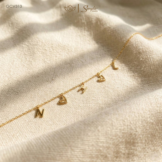 Custom 3 Initials Necklace With 2 Hearts