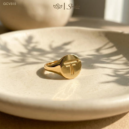 Personalized Engraved Initial Round Signet Ring