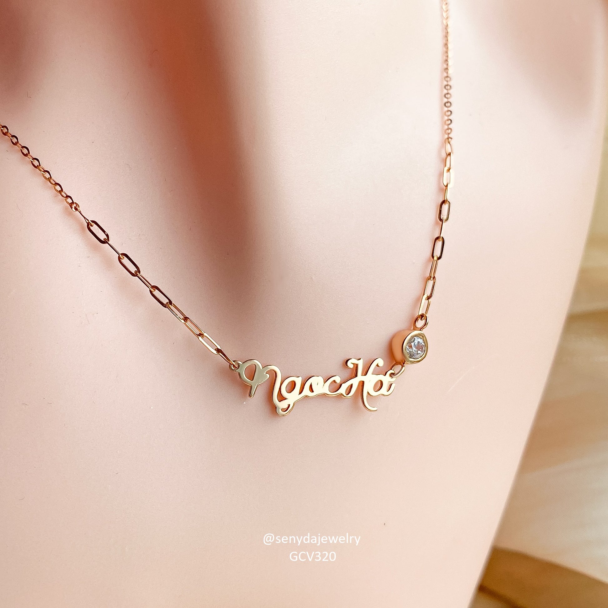 Custom Name Necklace With Colorful Stone - Main Image