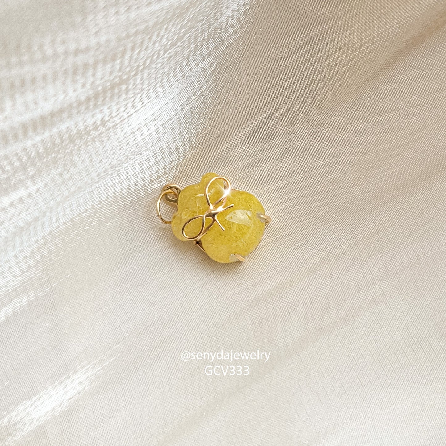 10K Solid Gold Golden Rutilated Quartz Money Bag Charm