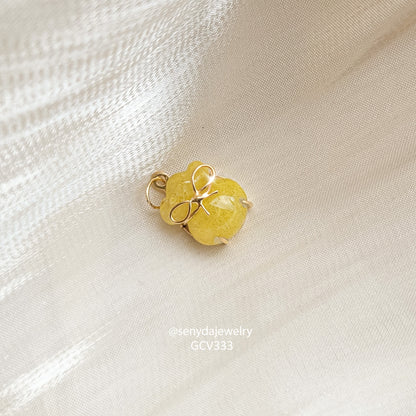 10K Solid Gold Golden Rutilated Quartz Money Bag Charm