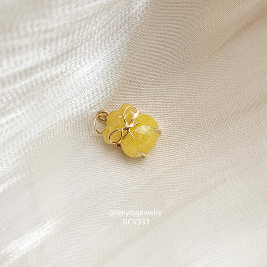 10K Solid Gold Golden Rutilated Quartz Money Bag Charm