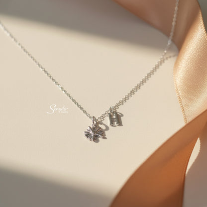Personalized Initial Charm Daisy Necklace