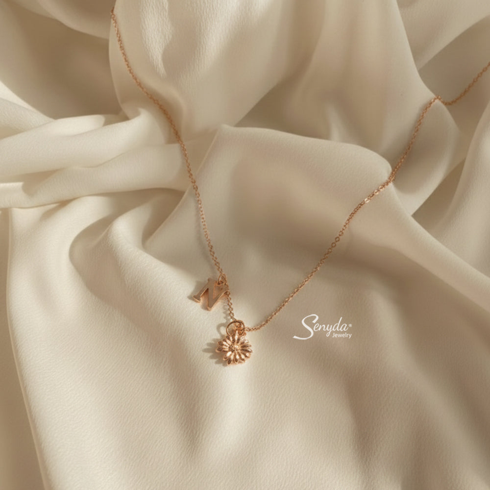 Personalized Initial Charm Daisy Necklace