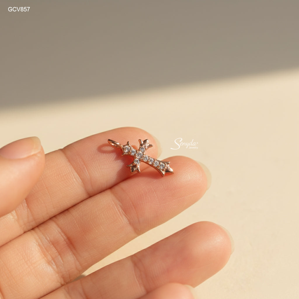 10K Solid Gold Pavé CZ Cross Pendant