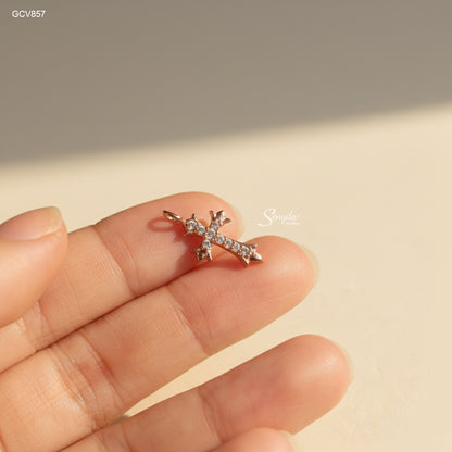 10K Solid Gold Pavé CZ Cross Pendant