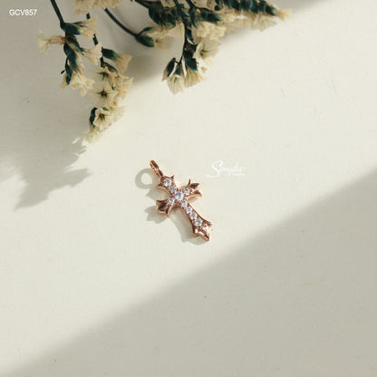 10K Solid Gold Pavé CZ Cross Pendant