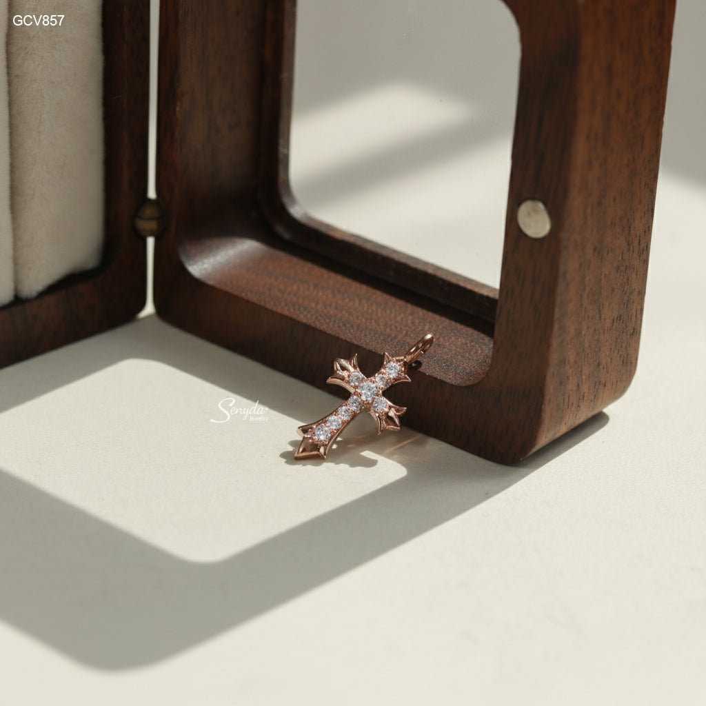 10K Solid Gold Pavé CZ Cross Pendant