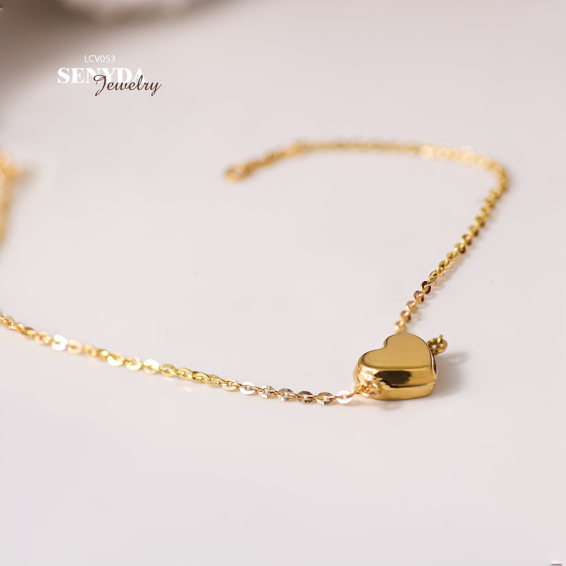 10K Solid Gold Puffy Heart Anklet