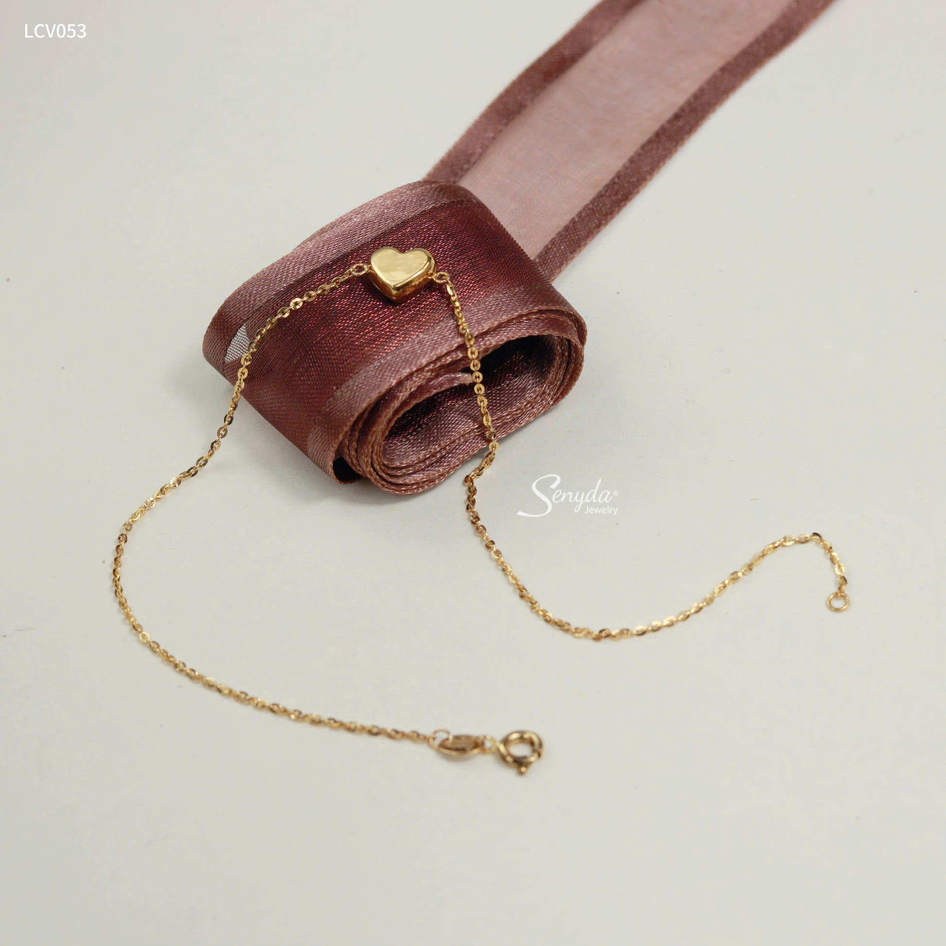 10K Solid Gold Puffy Heart Anklet