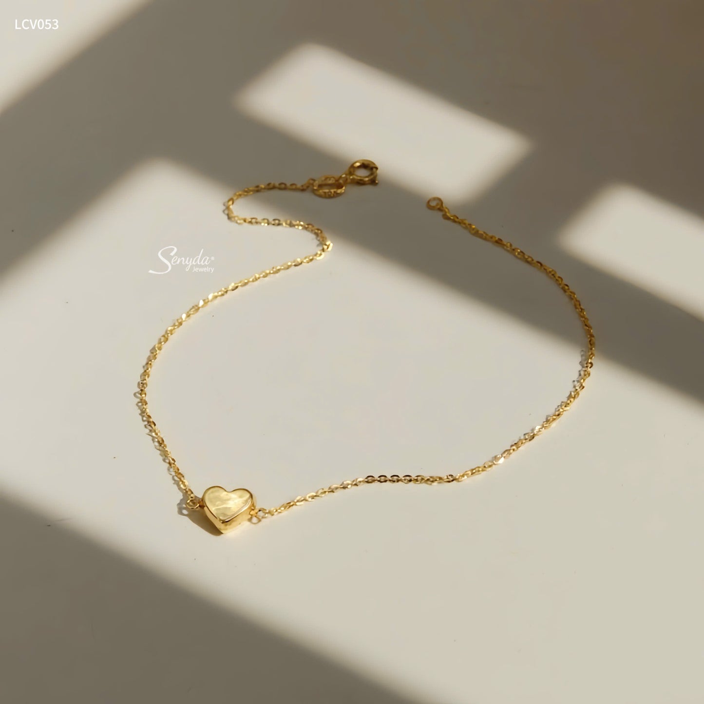 10K Solid Gold Puffy Heart Anklet