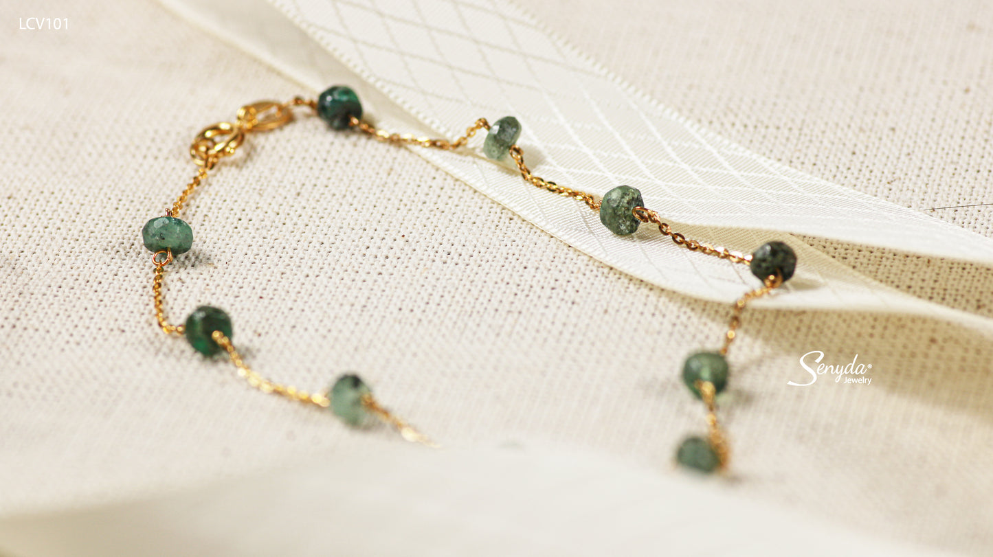 10K Solid Gold Natural Emerald Anklet