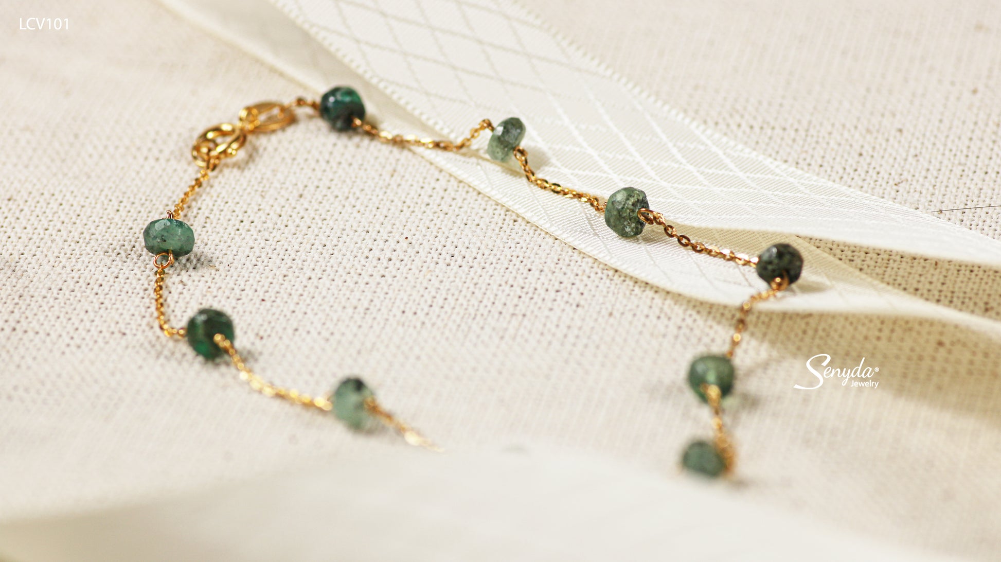 10K Solid Gold Natural Emerald Anklet