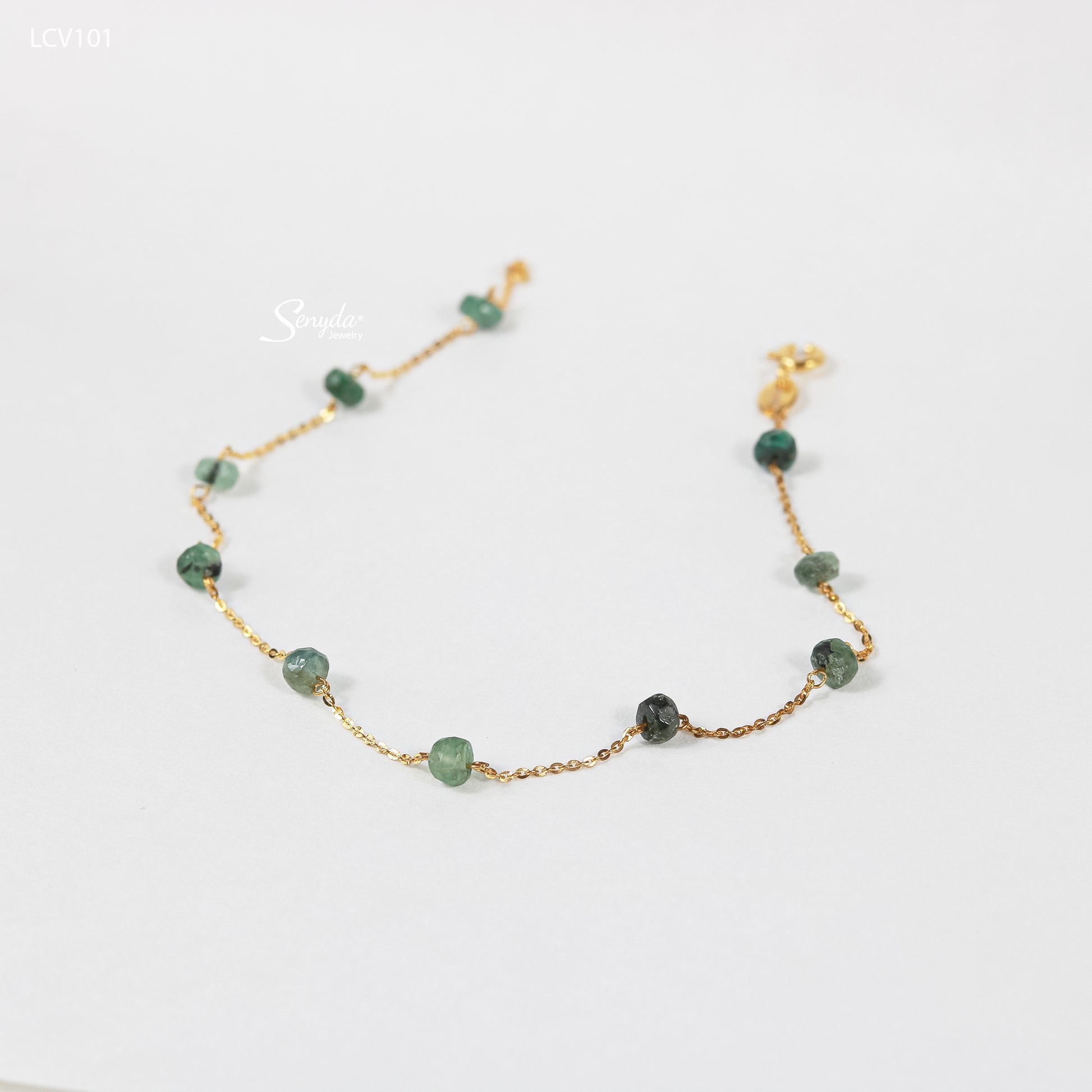 10K Solid Gold Natural Emerald Anklet