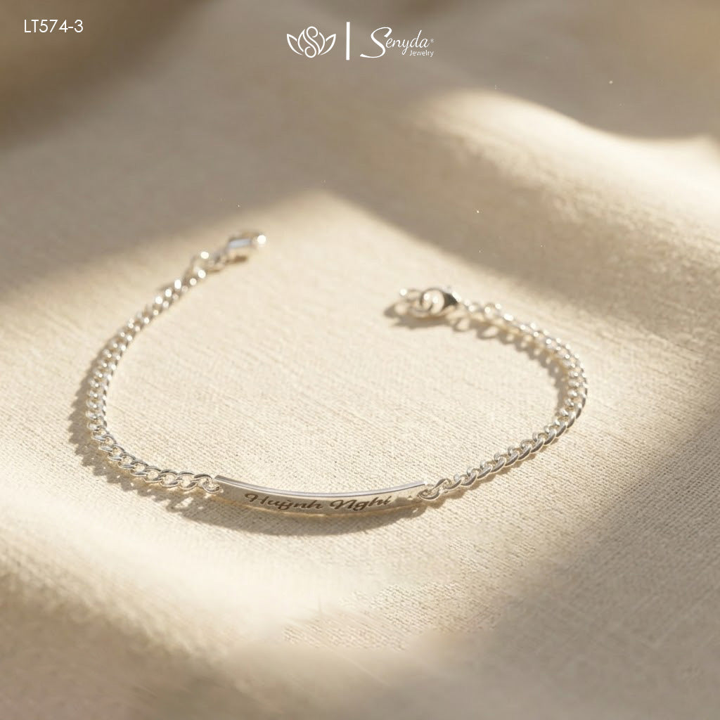 Custom Engraved Rectangular In Curb Chain Bracelet