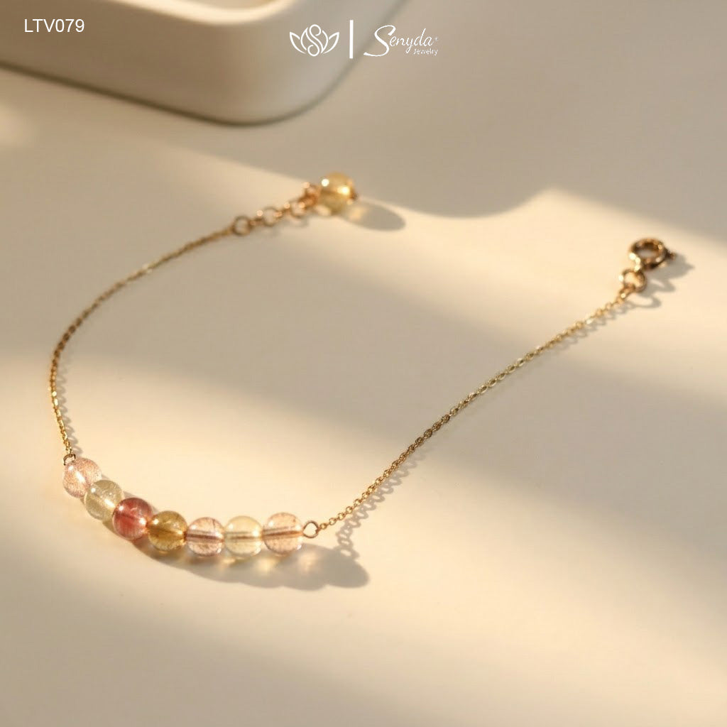 10K Solid Gold Rutilated Quartz Bracelet