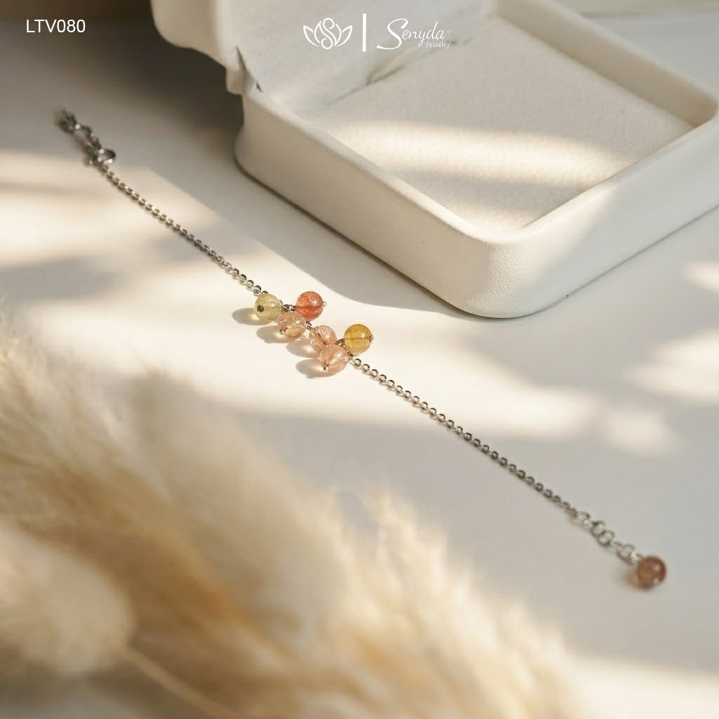 14K Solid Gold Rutilated Quartz Bracelet - Hanging Style