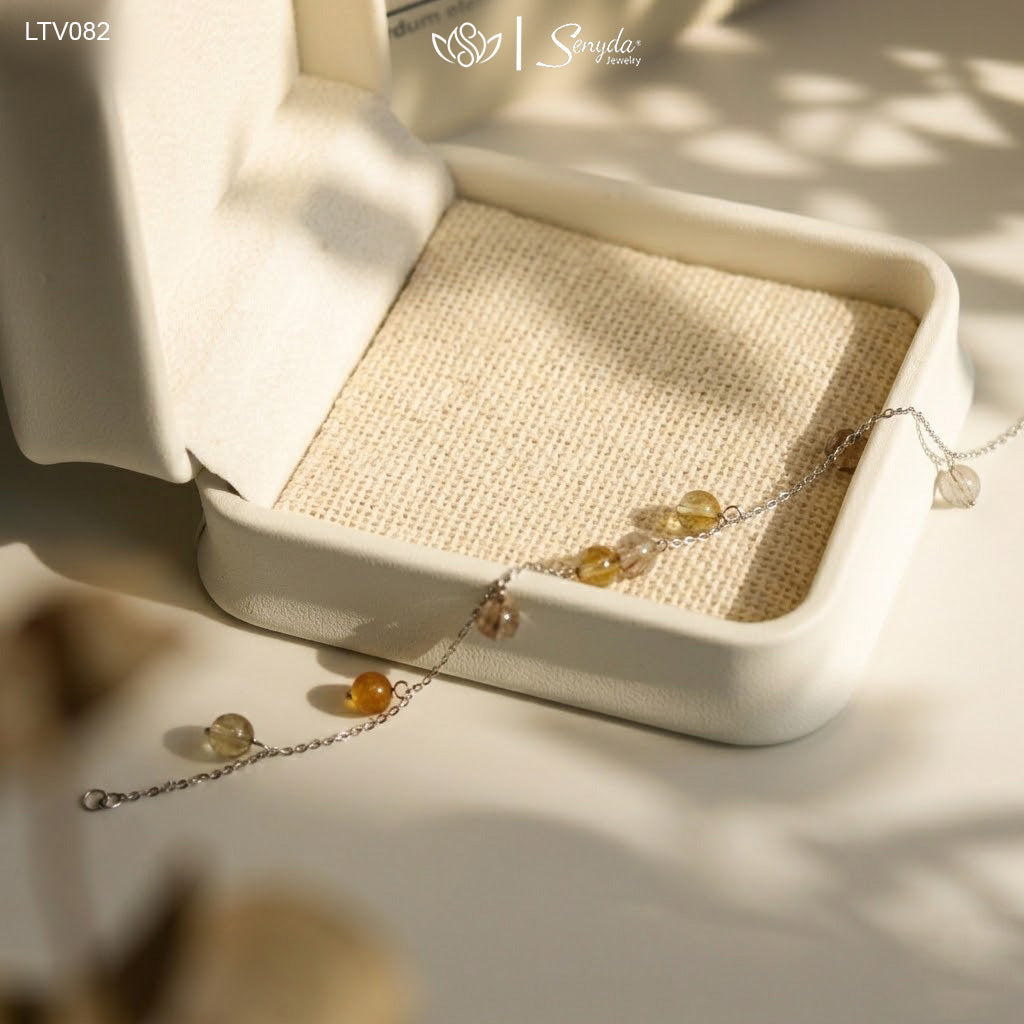 14K Solid Gold Rutilated Quartz Bracelet - Interleaved Style