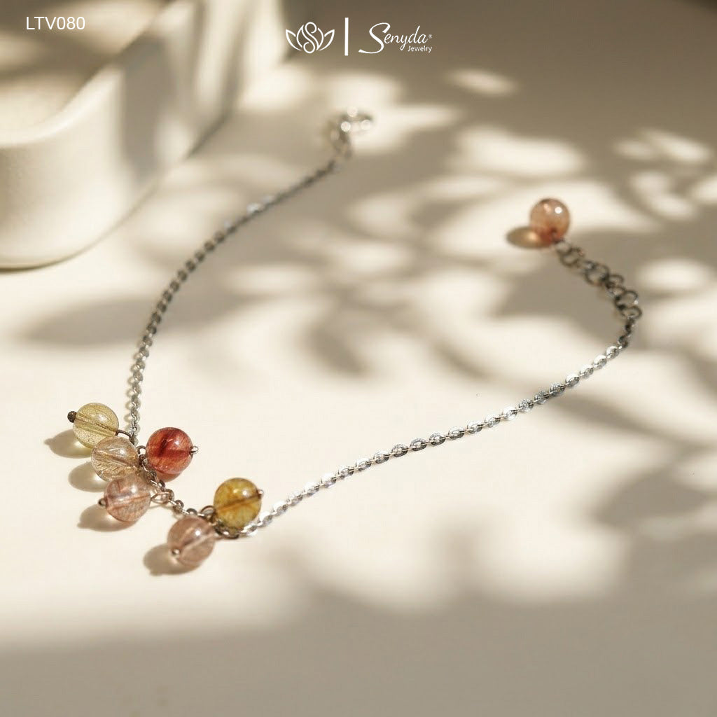 14K Solid Gold Rutilated Quartz Bracelet - Hanging Style