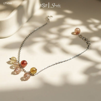14K Solid Gold Rutilated Quartz Bracelet - Hanging Style