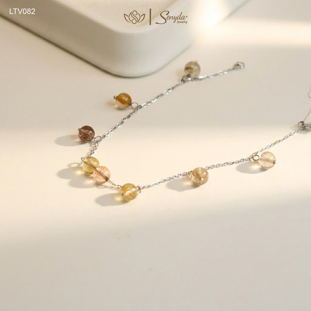 14K Solid Gold Rutilated Quartz Bracelet - Interleaved Style