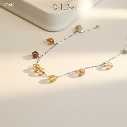 14K Solid Gold Rutilated Quartz Bracelet - Interleaved Style