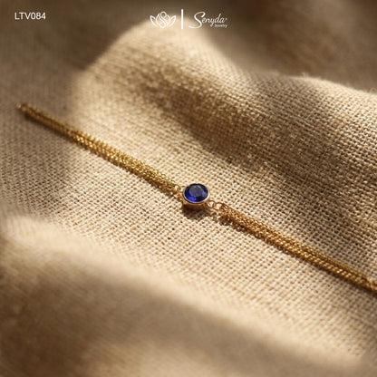 10K Solid Gold Blue CZ Bezel Layered Chain Bracelet