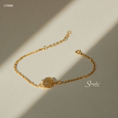 10K Solid Gold Fox Charm Bracelet Golden Rutilated Quartz