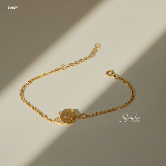 10K Solid Gold Fox Charm Bracelet Golden Rutilated Quartz