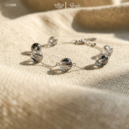 14K Solid Gold Natural Black Rutilated Quartz Bracelet