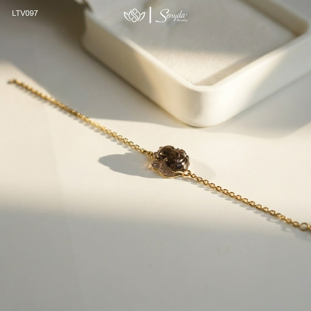 14K Solid Gold Fox Natural Black Rutilated Quartz Bracelet