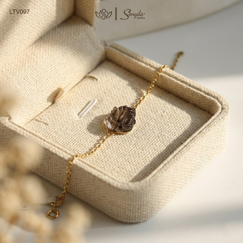14K Solid Gold Fox Natural Black Rutilated Quartz Bracelet