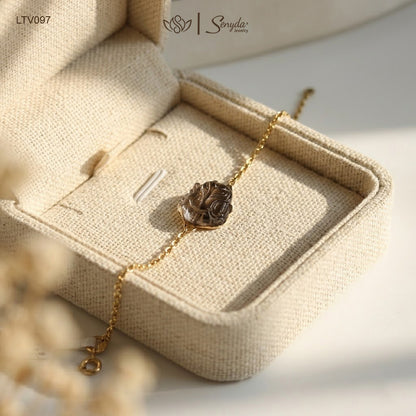 14K Solid Gold Fox Natural Black Rutilated Quartz Bracelet