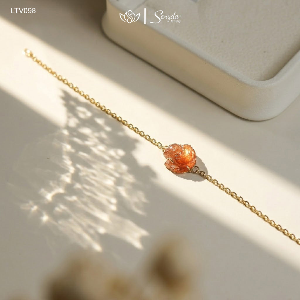 14K Gold Nine-Tailed Fox Red Rutilated Quartz Bracelet