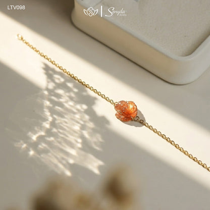 14K Gold Nine-Tailed Fox Red Rutilated Quartz Bracelet
