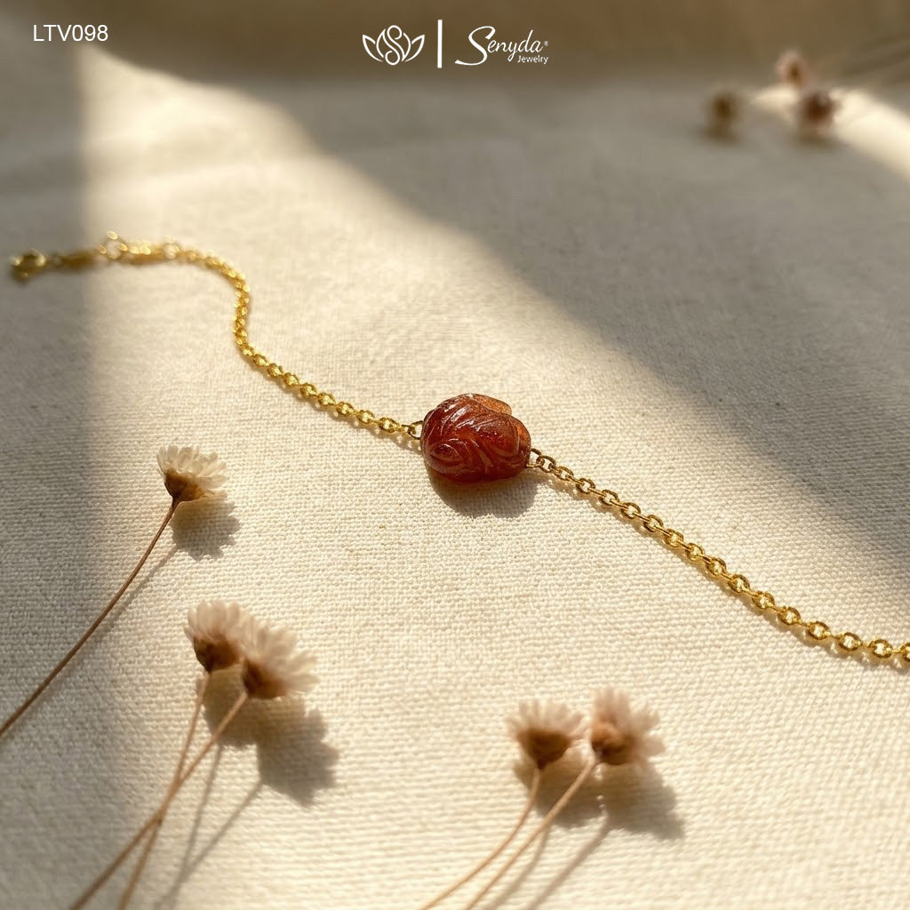 14K Gold Nine-Tailed Fox Red Rutilated Quartz Bracelet