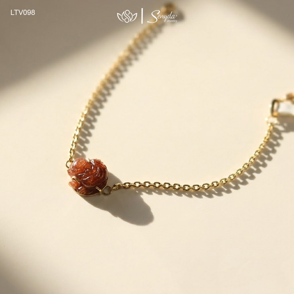 14K Gold Nine-Tailed Fox Red Rutilated Quartz Bracelet