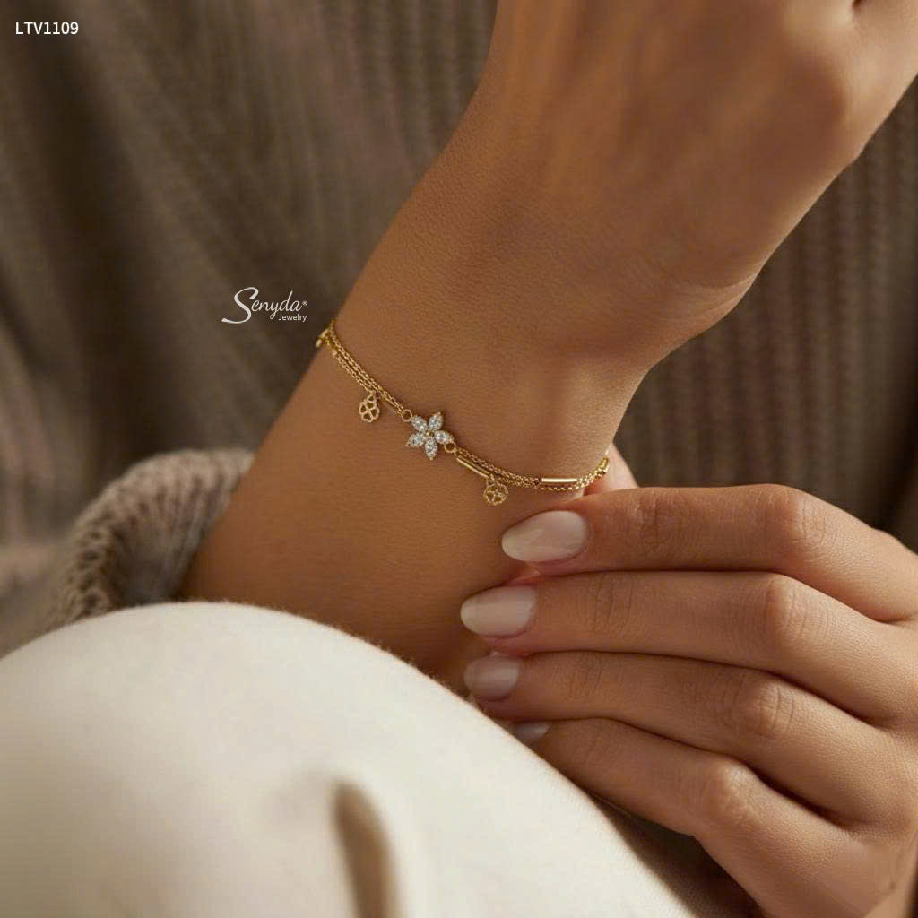 10K Solid Gold Layered 5-Petal Flower Charm Bracelet