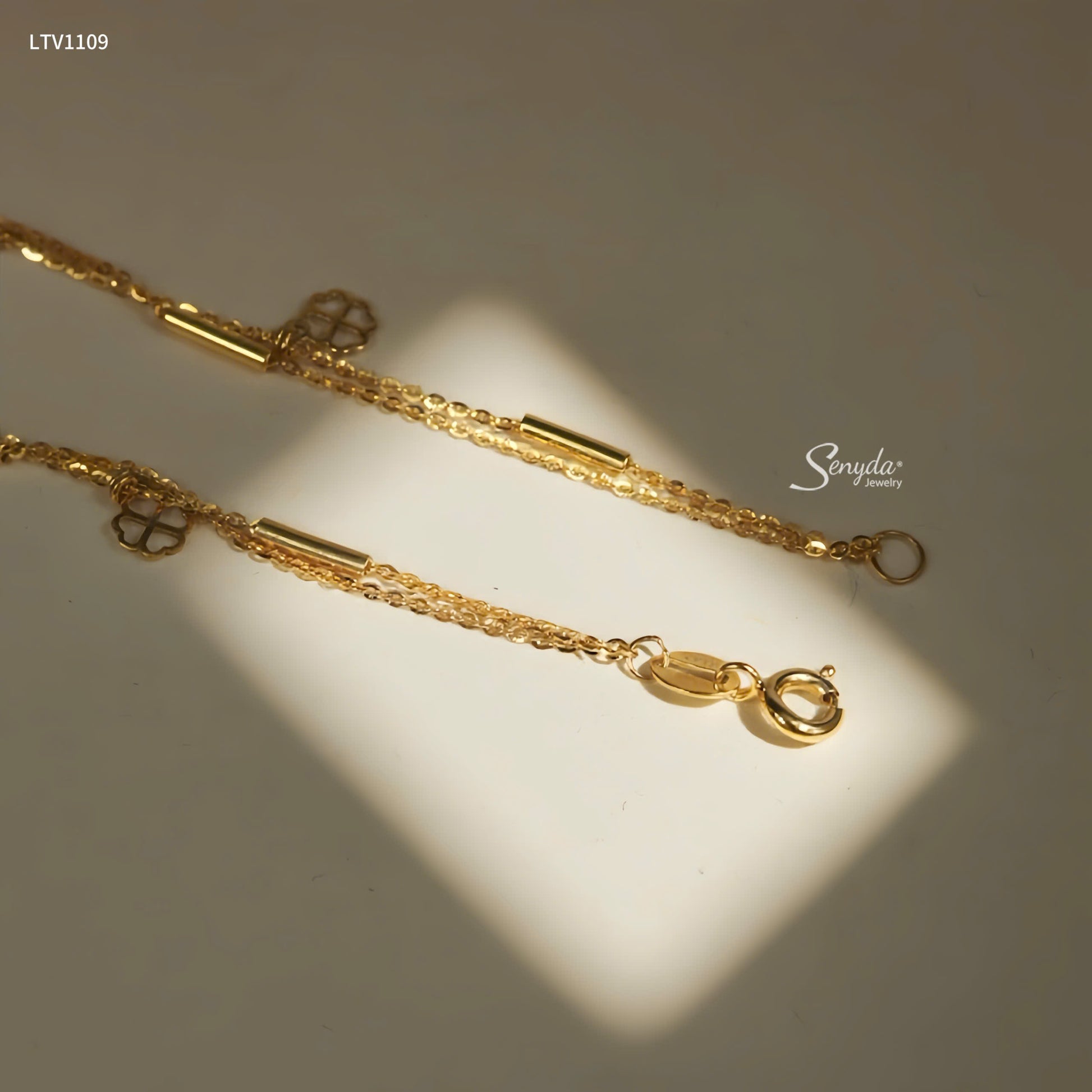 10K Solid Gold Layered 5-Petal Flower Charm Bracelet