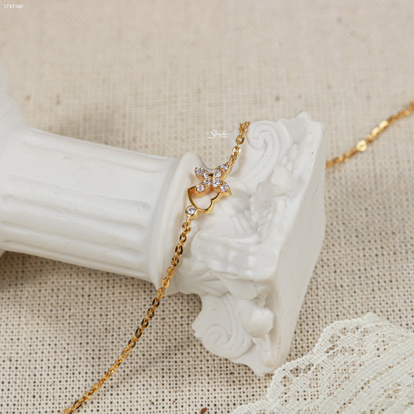 10K Solid Gold Butterfly & Heart Charm Bracelet