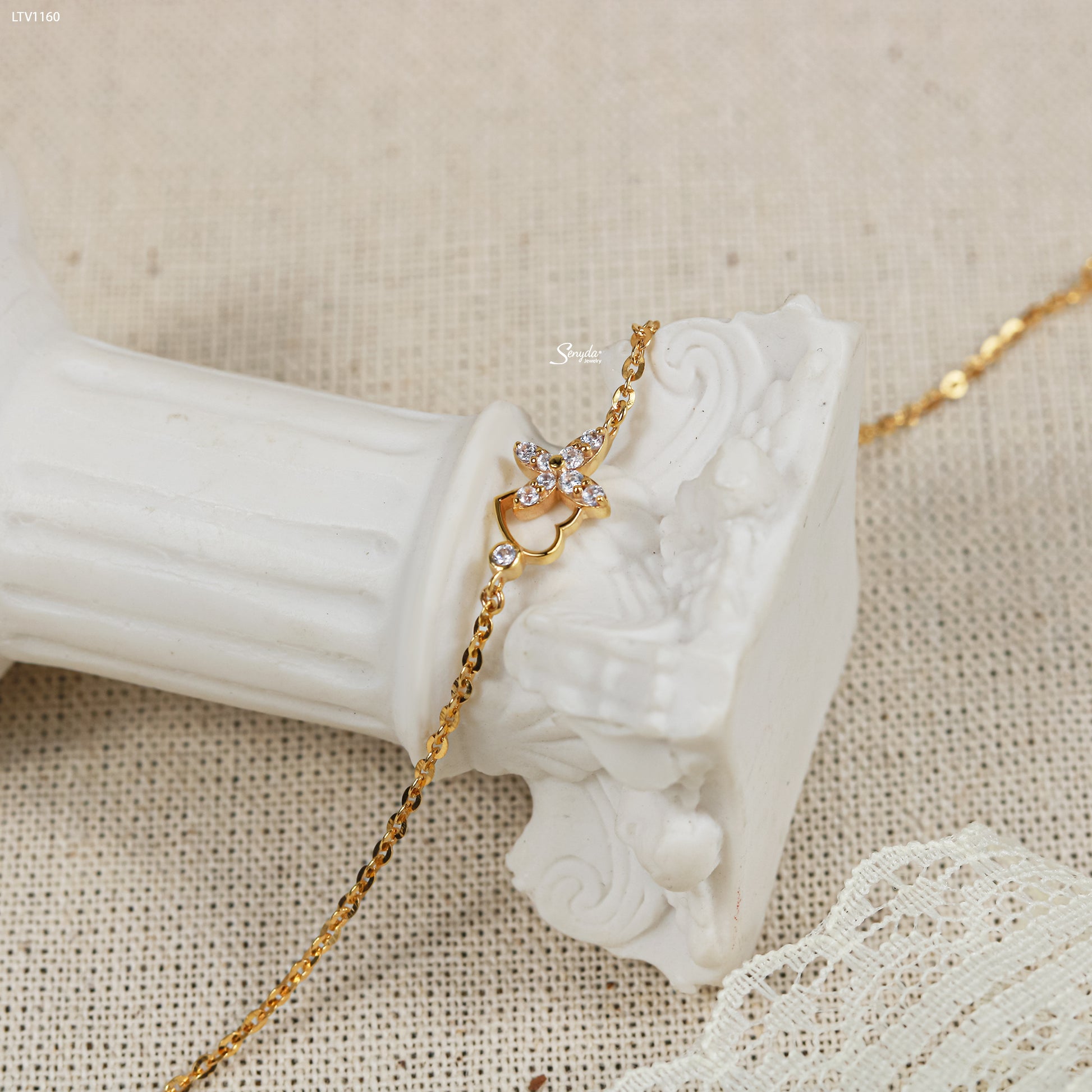 10K Solid Gold Butterfly & Heart Charm Bracelet