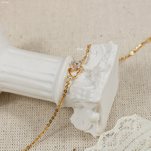 10K Solid Gold Butterfly & Heart Charm Bracelet
