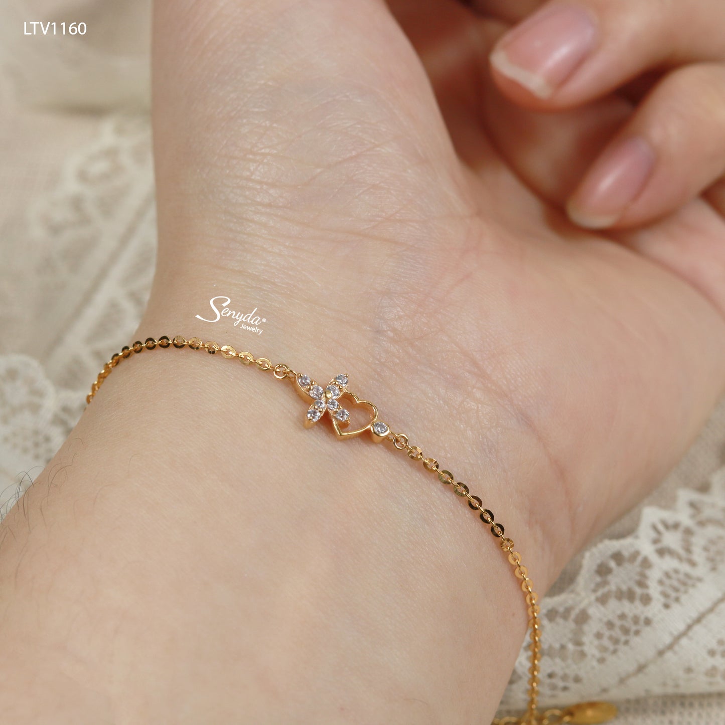 10K Solid Gold Butterfly & Heart Charm Bracelet