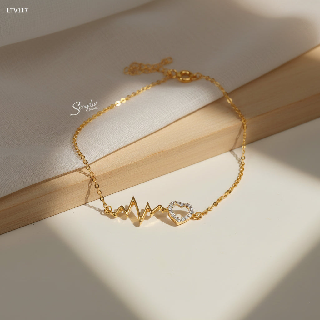 10K Solid Gold Heartbeat Lifeline Heart Bracelet