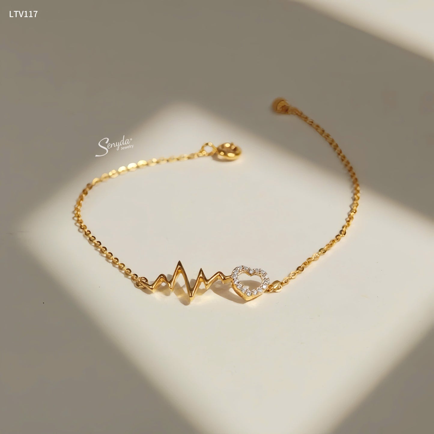 10K Solid Gold Heartbeat Lifeline Heart Bracelet