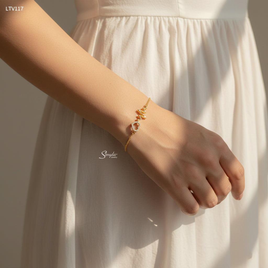 10K Solid Gold Heartbeat Lifeline Heart Bracelet