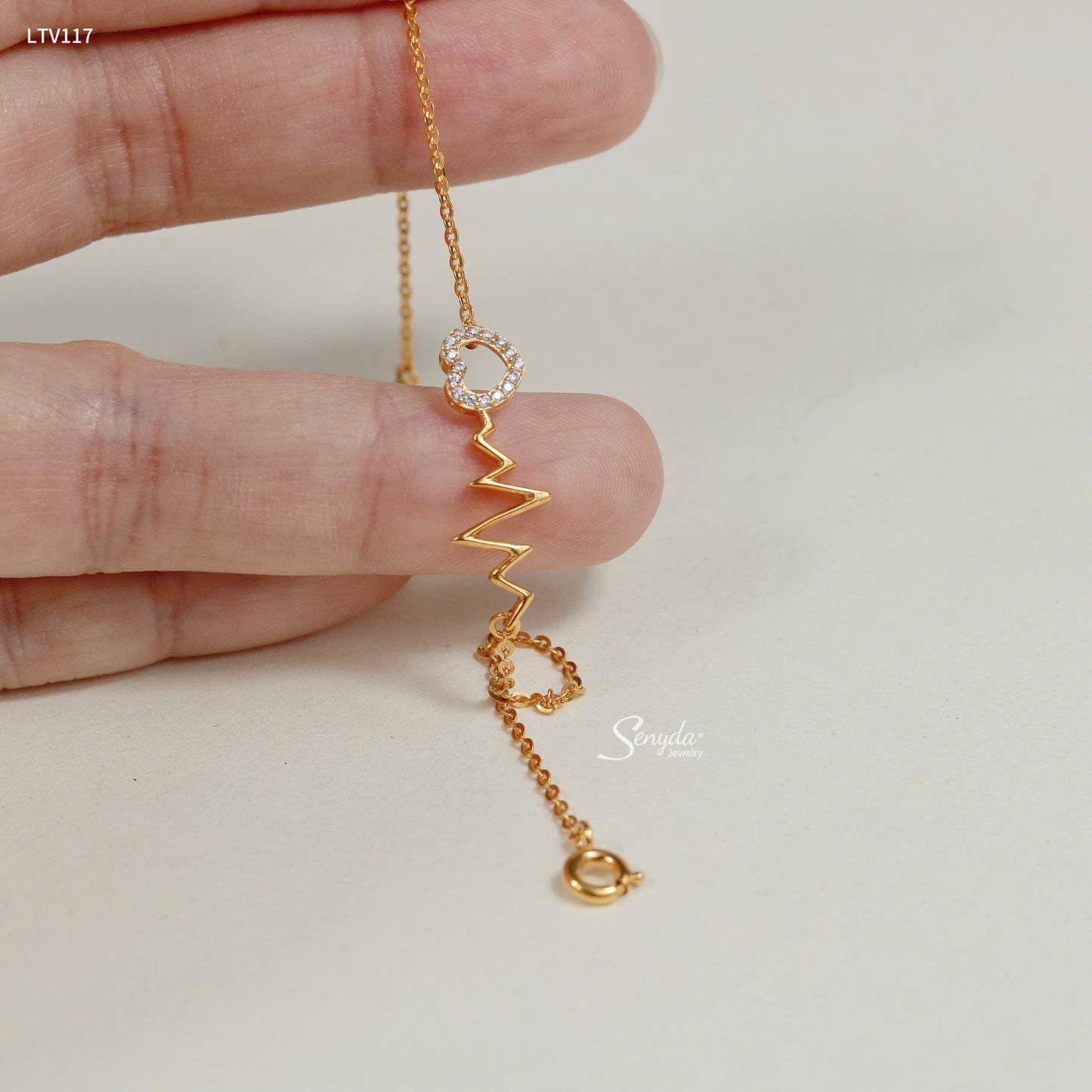 10K Solid Gold Heartbeat Lifeline Heart Bracelet