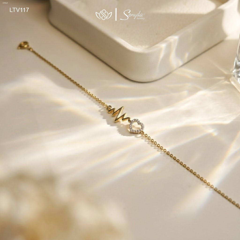 10K Solid Gold Heartbeat Lifeline Heart Bracelet