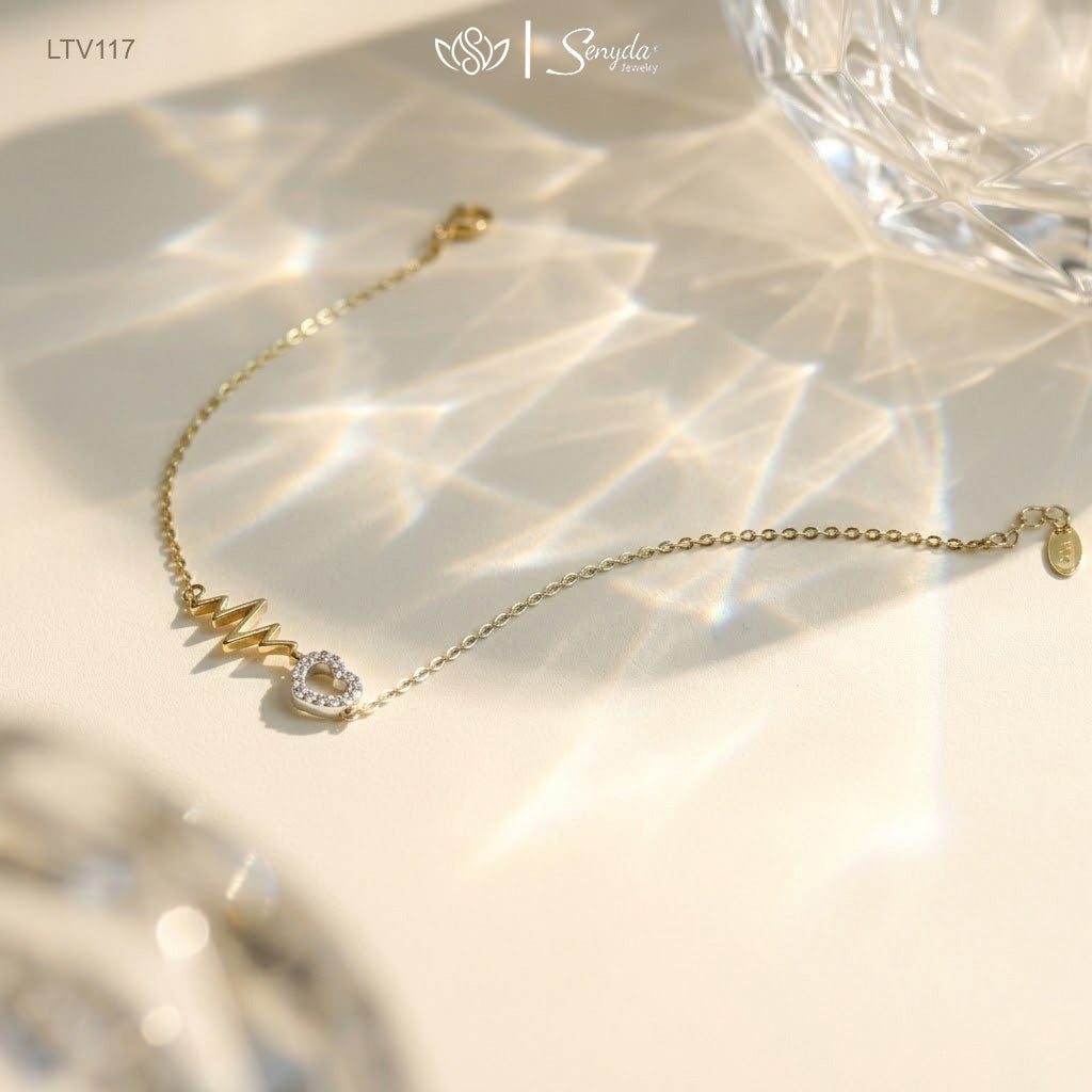10K Solid Gold Heartbeat Lifeline Heart Bracelet