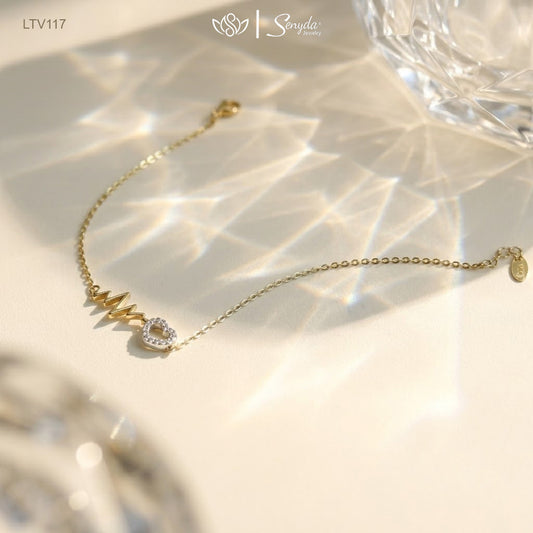 10K Solid Gold Heartbeat Lifeline Heart Bracelet